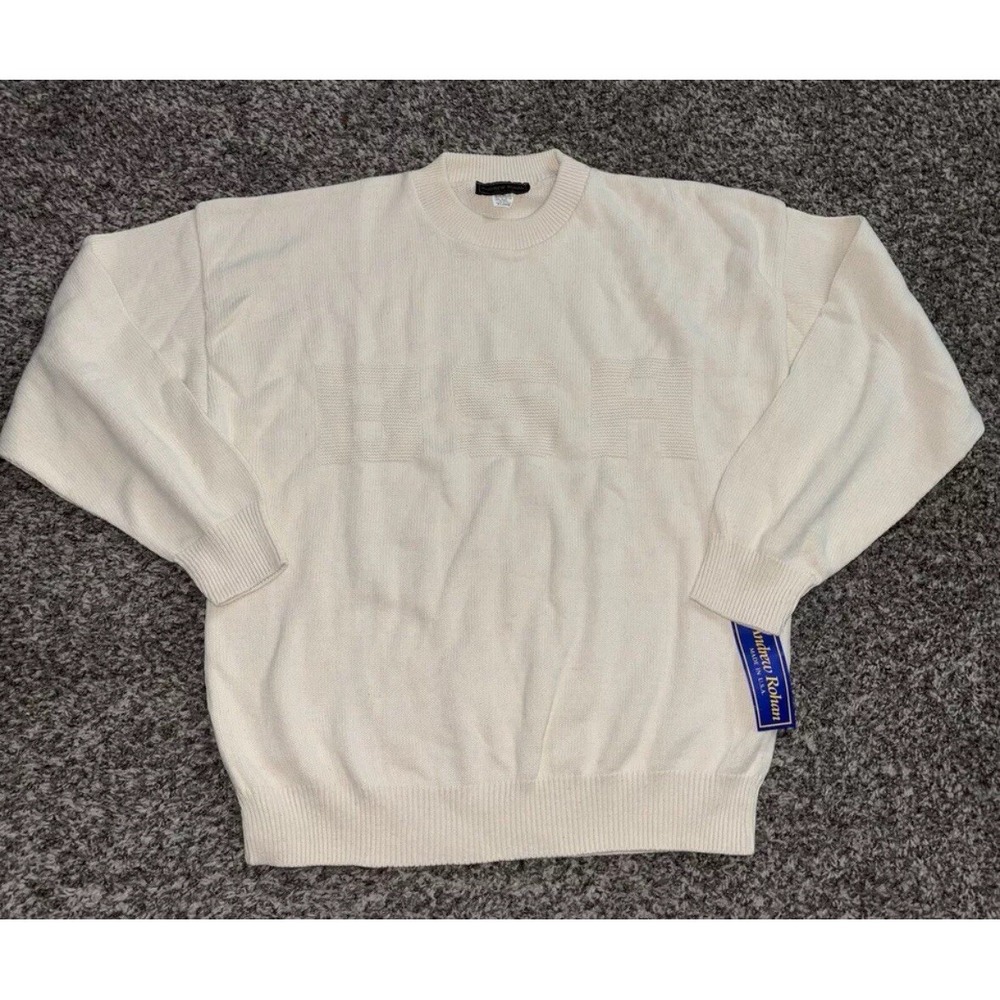 Vintage Andrew Rohan USA MADE Heavy Knit Sweater XL "BSA" Boy Scouts NWT Cream